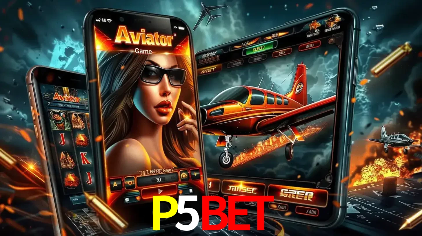 O popular jogo de apostas Aviator exibido em vários celulares e tablets, mostrando a interface emocionante e a ação de voo disponíveis para jogar agora no P5BET.