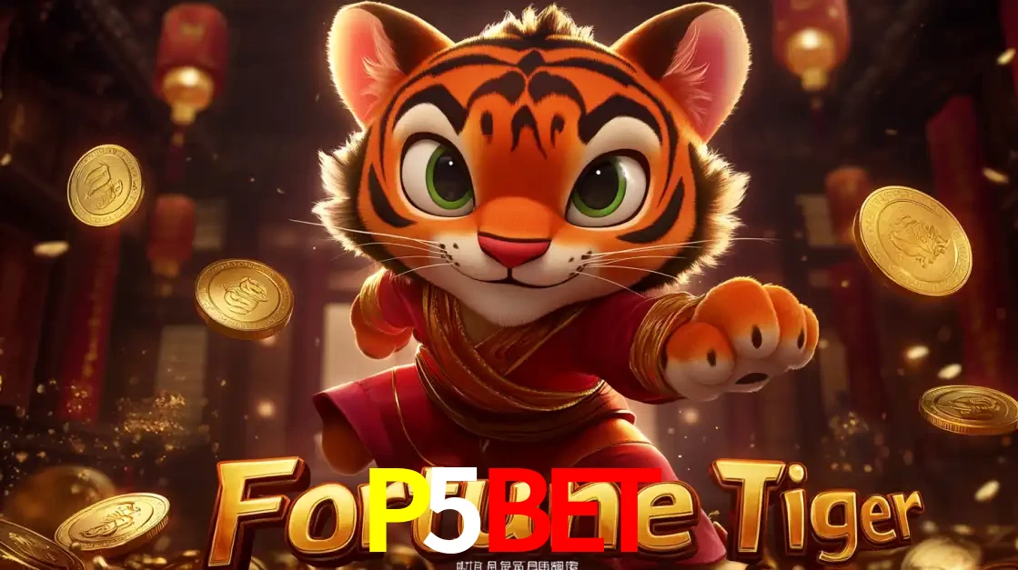 O carismático mascote do jogo de slot Fortune Tiger, um tigre fofo em pose de artes marciais, pronto para trazer sorte e multiplicadores de ganhos no cassino online P5BET.